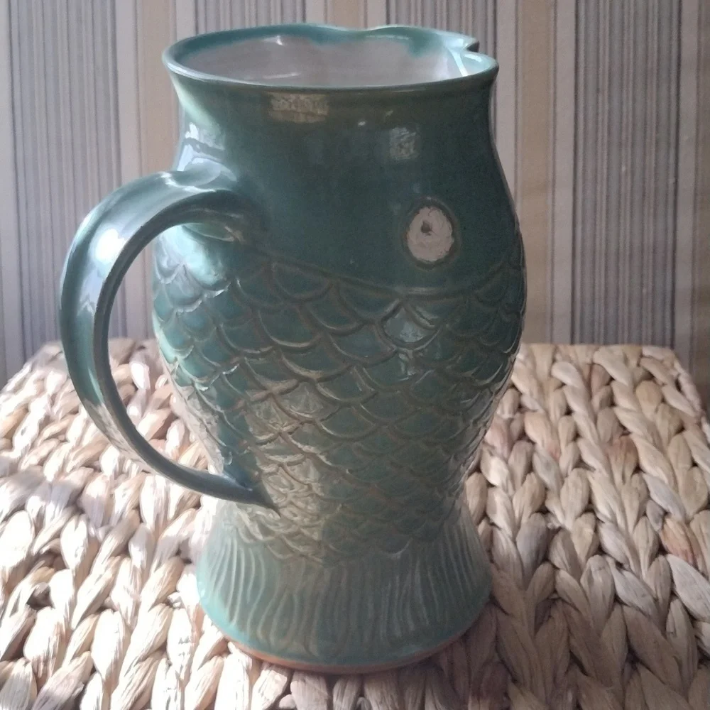 Karyn Tulla,  handmade turquoise fish  pottery vase